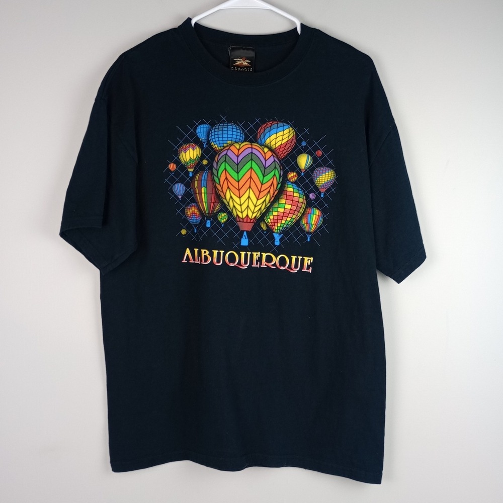 Prairie Mountain Mens L Black Hot Air Balloon Albuquerque Graphic Souvenir Tee